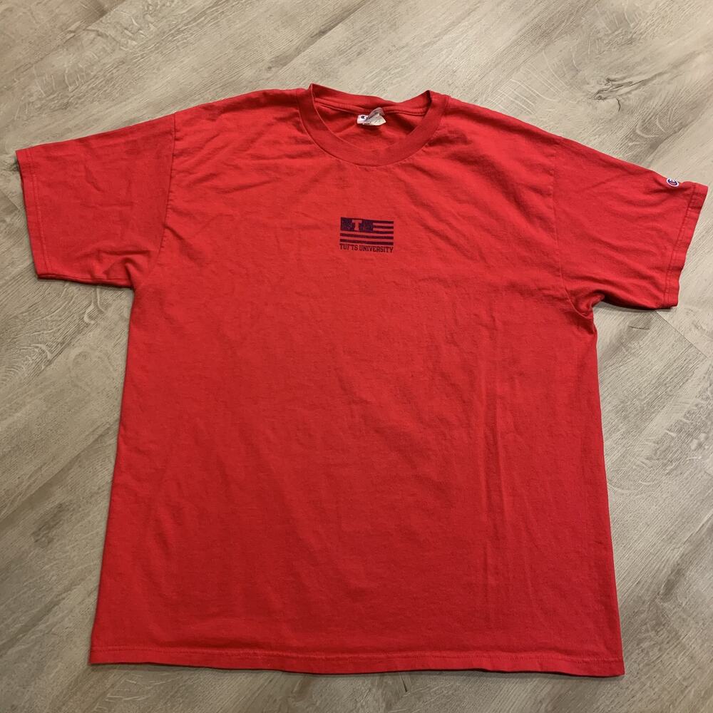 Vintage 90s/Y2K Champion Tufts University Jumbos T-Shirt Men's XL Red USA Flag